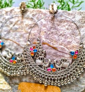 Name: OXIDIZED SILVER CHANDBALI EARRINGS , Base Me