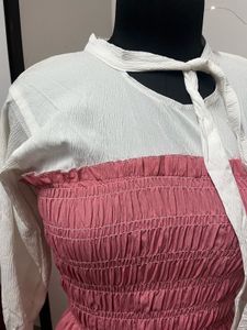 White Pink Smocked Top