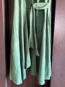 Open Green Sleeveless Jacket Dress With Belt A
