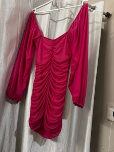Hot Pink Ruched Mini Dress