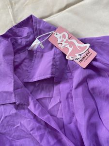 Pleated Ruffle Mini Shirt Dress