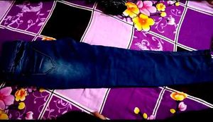 CUT WORK ROYAL BLUE TOP WITH GLAMOROUS JEANS SET