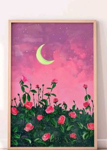 Dreamy Moon &amp; Roses Framed Art Print