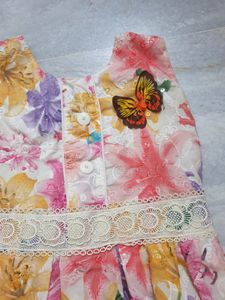 Multicolor Butterfly Floral Kids Dress