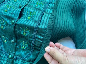 Green Embellished Top &amp; Cardigan