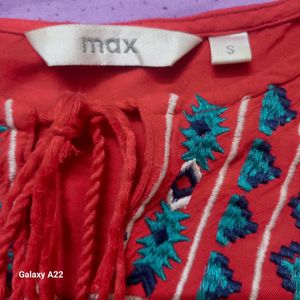 Red Embroidered Tunic Top