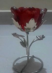 Vintage Red Glass Flower Candle Holder