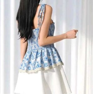 Floral Top with Lace Trim