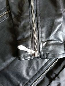 Black Leather-Look Biker Jacket