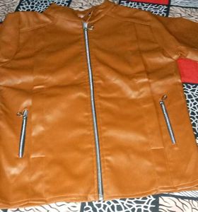 Dark Orange Faux Leather Jacket