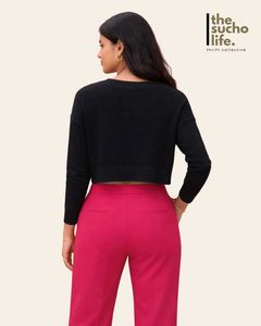 DIVIDED Cropped Black V-Neck Sweater | Small