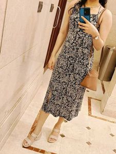 Ginger Women Blue Viscose Floral Printed Dress