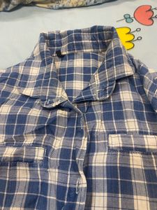 Blue &amp; White Plaid Shirt(shrug Jacket Free)