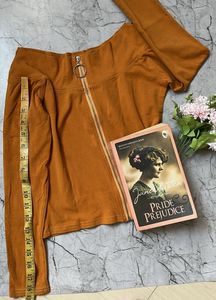 Stylish Orange Zip-Up/ Off Shoulder Crop Top