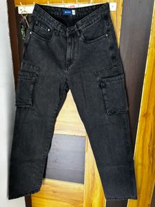 Black Denim Cargo Jeans