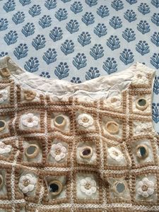 Boat Neck Blouse/Top Embroidered Mirror Style