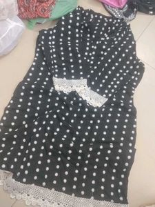 Black Polka Dot Dress with Lace Trim