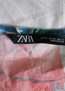 Zara Tropical Print Poplin Wrap Blouse