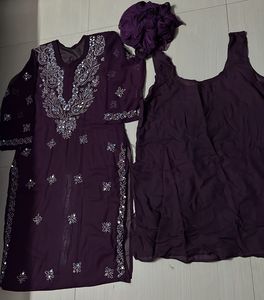 💜Purple Lucknowi Embellished Kameez Dupatta 💜