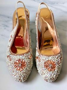Heels Party Wear Sandal White And Rose Gold