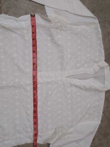 XXL White Chikan Kari Embroidered Kurti Set