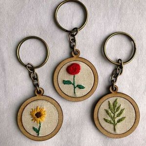 Floral Embroidered Keychains