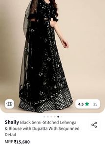 Black+Silver Sequins Lehenga, Choli &amp; Dupatta
