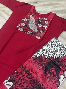 Red Kurta Set with Embroidery