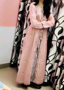 Elegant Pink shrug with long dress inside