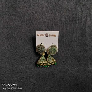 Green Jhumka Earrings