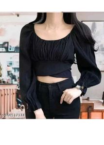 Chic Black Long Sleeve Crop Top