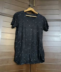 Women Black Printed Cotton Mix Tshirt