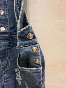 Distressed Denim Short Overalls