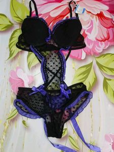 (1135)Black & Purple Lingerie Set