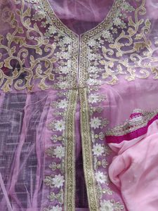 Pink Embroidered Net Kurta Set
