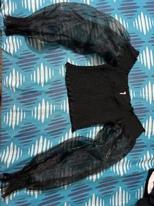 Organza Sleeve Smocked Top - M