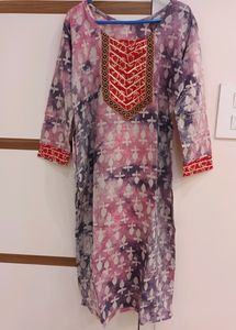 Pink & Purple Chanderi Batik With Pocket Kurti
