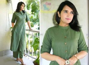 Green Striped Kurti Pant Set