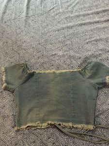 Denim Lace-Up Crop Top