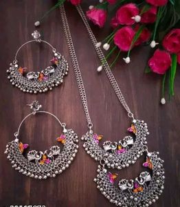 Oxidize silver necklace and earring set