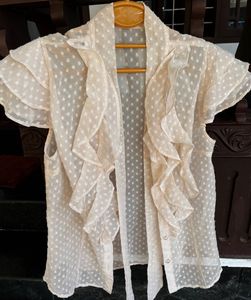 Ruffled Sheer Button-Down Top
