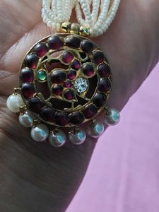 Vintage Seed Pearl &amp; Gemstone Pendant Necklace
