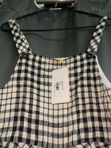 A-line Dungaree/overall Style Dress In Check Pattern With Pockets And Price Tags