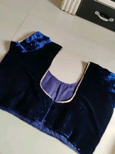 Regal Blue Velvet Embroidered Choli Blouse