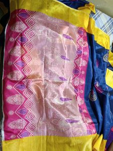 Blue &amp; Yellow Saree With The Blouse Piece