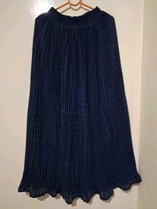 Navy Blue Pleated Maxi Skirt