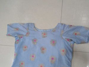 Powder Blue Banarasi Silk Kurti