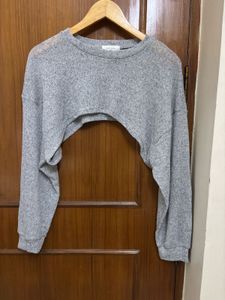 Grey Bolero Cropped Long Sleeve Shrug Top