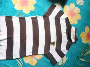 Striped Brown &amp; White Mock Neck Top