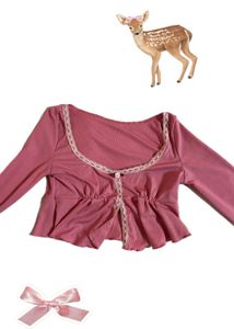 Pink Slit Hem Lace Trimmed Crop Top